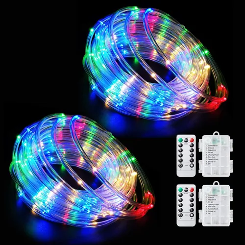 Vista 9 de Tira de luces LED que funciona con pilas, cadena de luces de hadas de 40 pies, 120 LEDs, 8 modos, para exteriores, impermeable
