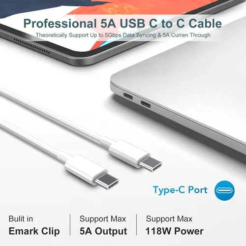 Vista 6 de Cargador Mac Book Pro – Cargador USB C de 118 W, cargador rápido compatible con MacBook Pro/Air, M1 M2 M3 M4 M5, iPad Pro, Samsung Galaxy y más