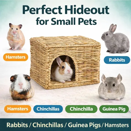 Vista 7 de HERCOCCI Casa de césped extra grande para conejos, plegable y cómoda, para animales pequeños, para jugar en cabaña, cama escondida, tapete de heno