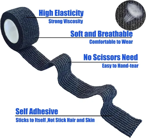 Vista 4 de Baisunt Paquete de 6 vendajes cohesivos de 1 pulgada, cinta autoadhesiva autoadhesiva autoadhesiva transpirable para muñeca, tobillo, deportes, Negro