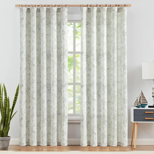 Vista 98 de JINCHAN Cortinas de mezcla de lino con flores para sala de campo francés, cortinas para sala de estar de 84 pulgadas de largo, cortinas impresas