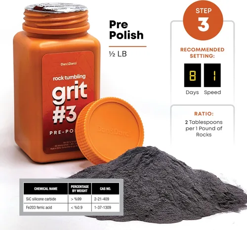 Vista 6 de Dan&Darci Rock Tumbler - Kit de recambio de grano – 3.5 libras de medios de grano + pellets de plástico de polietileno – Recambios de pulido