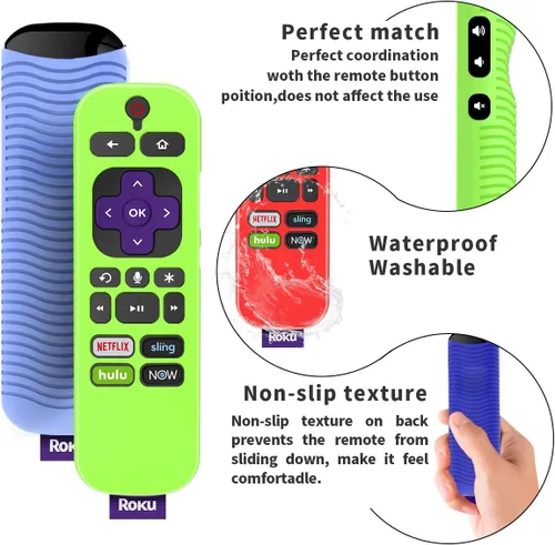 Vista 4 de Funda para control remoto TCL Roku TV Stick 3600R, TOLUOHU para control remoto TCL Roku, funda de silicona a prueba de golpes con cordón
