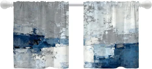 Vista 21 de Shrahala Beige and Orange Abstract Art Brushstrokes Tier Curtains for Kitchen Windows, Abstract Oil Paint Cafe Curtain Multilayer Polyester Blackout