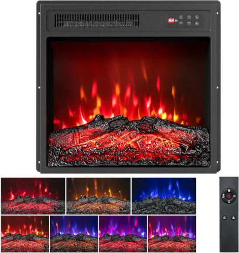 COSTWAY - Inserto de chimenea eléctrica de 18 pulgadas de ancho, chimenea de 750 W/1500 W con control remoto, 7 colores de llama realistas, 5