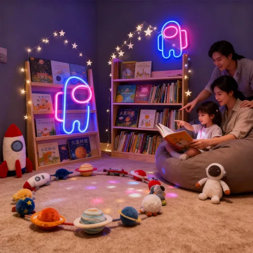Vista 5 de Nordstylee Luces de neón con forma de astronauta para colgar luces de neón decorativas con USB o pilas para el hogar, dormitorio, bar, restaurante