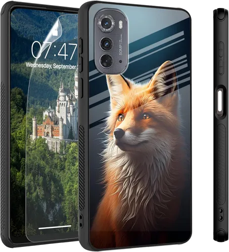 Vista 54 de Funda para Motorola Moto Edge 2022, cubierta trasera de vidrio templado con protector de pantalla, funda protectora a prueba de golpes para Motorola