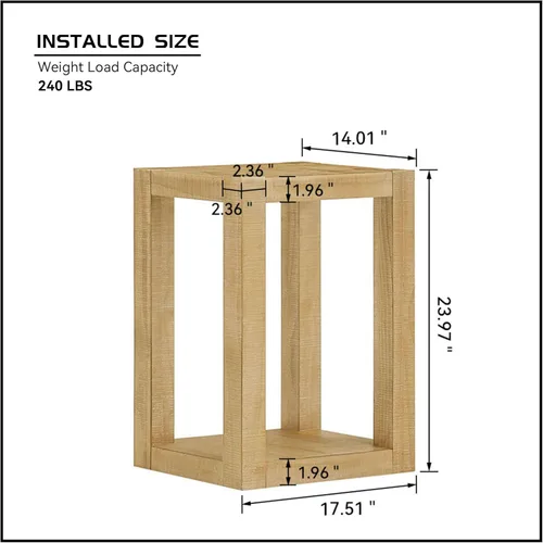 Vista 2 de DREAMODERN Mesa auxiliar moderna de madera rústica de 2 niveles, mesas de noche compactas para sala de estar, mesita de noche rectangular
