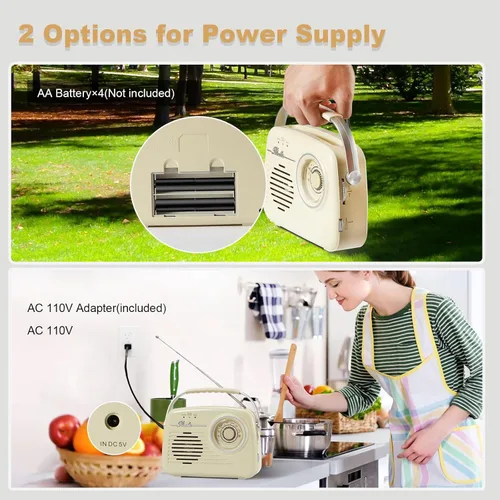 Vista 6 de Radio FM portátil Bluetooth AM, adecuada para el hogar, al aire libre/cocina, funciona con pilas, pared, montado, radio retro, esfera grande para un