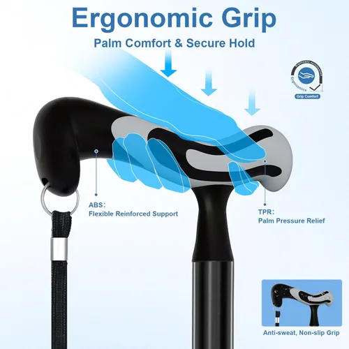 Vista 2 de KingPavonini - Bastón para caminar para hombres y mujeres, estabilidad, bastón plegable que se sostiene solo, mango ergonómico con base cuadrada