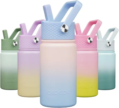Vista 93 de BJPKPK Botella de agua con tapa con pajilla, botella de agua aislada de 15 onzas, botellas de agua de metal de acero inoxidable, termo reutilizable