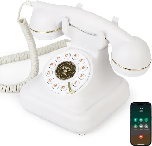Vista 7 de Sangyn Teléfono retro Bluetooth con altavoz, teléfono fijo Bluetooth, teléfono doméstico Bluetooth con alimentación recargable USB, llamadas manos
