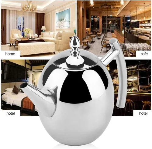 Vista 4 de Tetera de acero inoxidable pulido con tapa/filtro de té con infusor extraíble, tetera para el hogar, tetera para hojas sueltas y bolsas de té