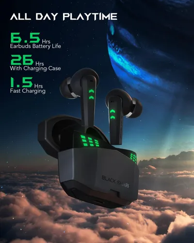 Vista 6 de Black Shark Auriculares Bluetooth con latencia ultra baja de 0.035s, micrófonos con cancelación de ruido ambiental dual, auriculares inalámbricos