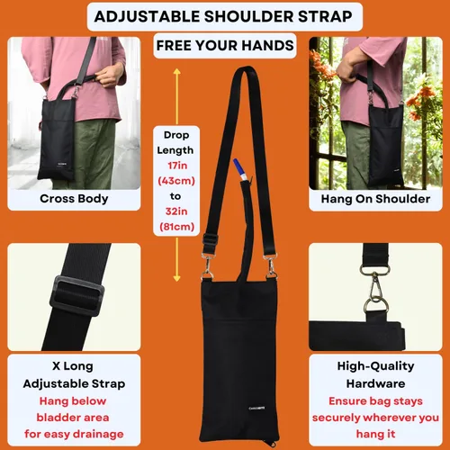 Vista 4 de Soporte para bolsa de nefrostomía, funda de bolsa de drenaje, con correa para el hombro y cinturón de cintura, soporte para bolsa de catéter