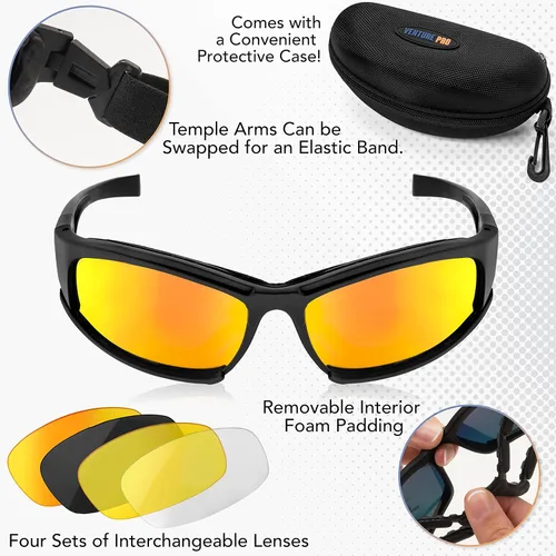 Vista 4 de Venture Pro Outdoors Kit de lentes de seguridad con lentes intercambiables, protección UV antiarañazos, protección ocular de caza para hombres