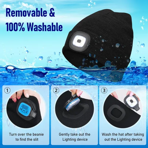 Vista 2 de Beanie Hat with Light Unisex LED Beanie Hat with Light USB Rechargeable Running Hat Alpine Cap Gift for Men and Women Teens