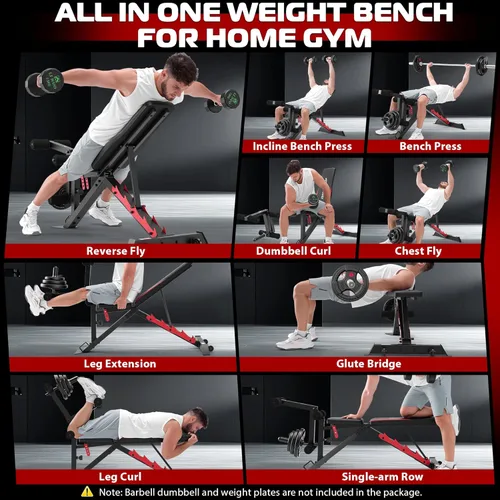 Vista 7 de OPPSDECOR Banco de pesas ajustable con extensión de pierna y rizo de piernas, banco de entrenamiento resistente de 1200 libras para gimnasio