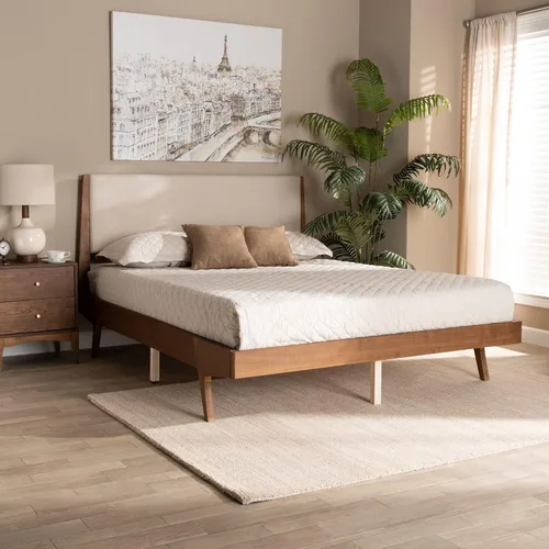 Vista 2 de Baxton Studio Camas Senna (plataforma), Queen, Beige/marrón nogal