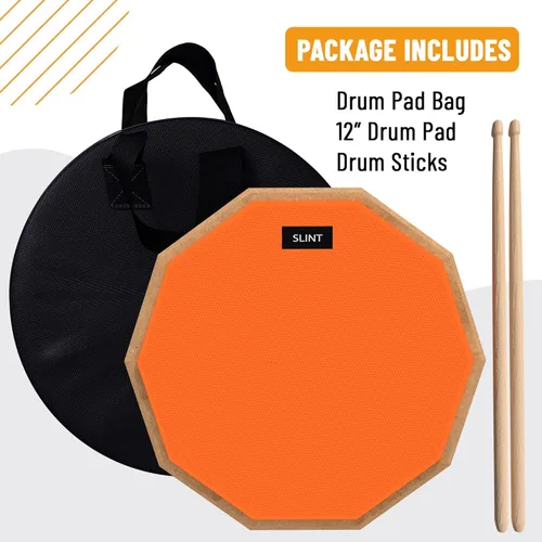 Vista 2 de Set de almohadillas de práctica de tambor SLINT – Almohadilla de 12" de doble cara con tambor de 4" para redoblante, ideal para principiantes y niños