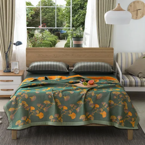 Vista 9 de Juego de edredón con hojas de ginkgo de algodón azul y naranja, reversible, tamaño king, colcha de cama para todas las estaciones, ligera