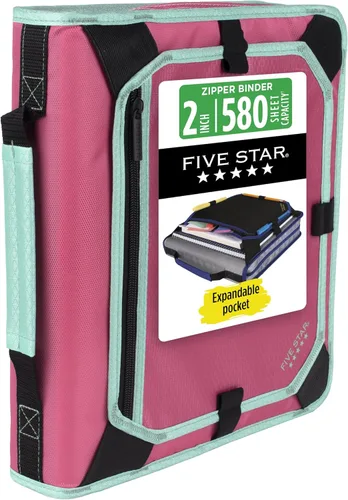 Vista 12 de Carpeta con cierre de cremallera Five Star, carpeta de 2 pulgadas y 3 anillas con anillas redondas, panel de expansión y archivo de expansión de 5