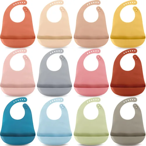 Vista 8 de Mepase Baberos de silicona impermeables Baberos de silicona suaves ajustables para alimentación de bebés unisex suministros de alimentación