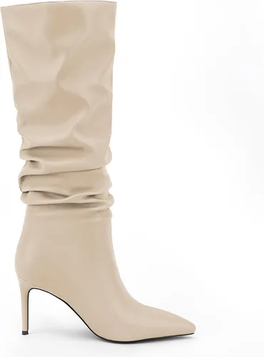 Vista 4 de Zamikoo Botas holgadas de tacón alto para mujer, botas de tacón de aguja altas hasta la rodilla, puntera puntiaguda, elásticas, botas altas de meter