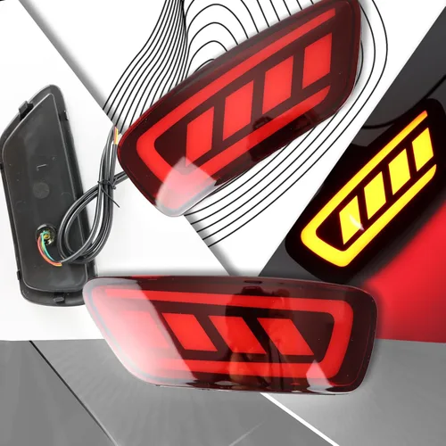 Vista 3 de Reflectores LED rojos para parachoques trasero, luz trasera de freno antiniebla, lámparas de señal de giro secuencial, accesorios compatibles