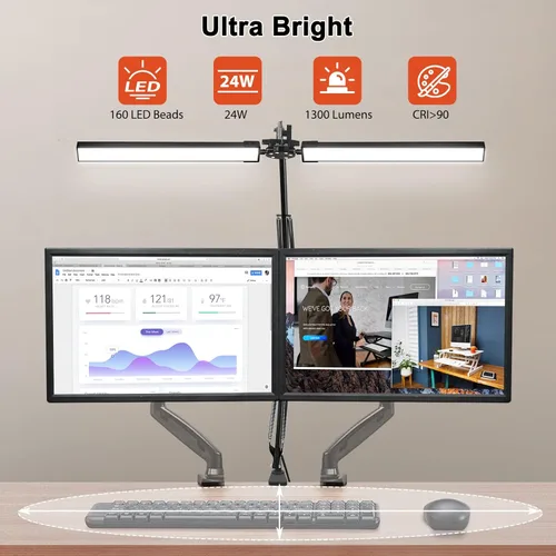 Vista 3 de Lámpara de escritorio LED, lámparas de escritorio para oficina en casa, 24 W, luz de escritorio de arquitecto ultra brillante con abrazadera y base