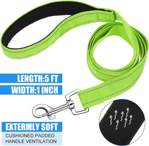 Vista 2 de Paquete de 6 correas de entrenamiento de nailon de 5 pies a granel para perros medianos y grandes, mango acolchado resistente, correa de tracción