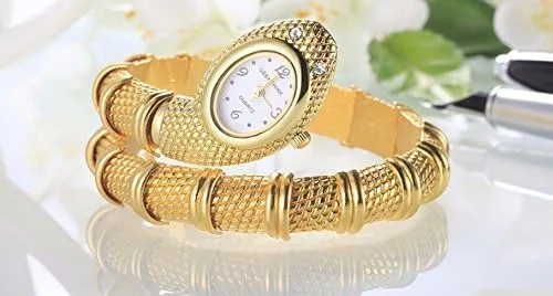 Vista 4 de Nextstart Diseño único de serpiente en forma de pulsera estilo reloj mujer diamantes adornos Gfit reloj casual, Oro