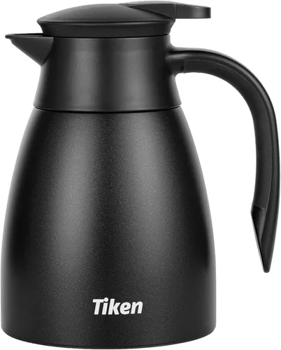 Vista 8 de Tiken Jarra térmica de café de 34 onzas, jarra de café aislada al vacío de acero inoxidable para mantener el calor, dispensador de bebidas de 1 Negro