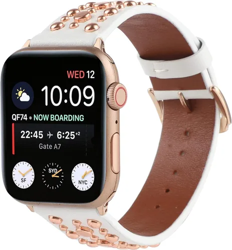 Vista 21 de Correas de cuero con tachuelas compatibles con Apple Watch, correa de repuesto para iWatch Series 10 9 8 7 6 5 4 3 2 1 SE Ultra
