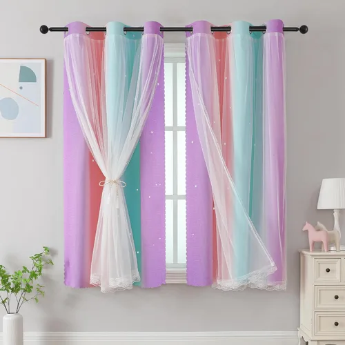 Vista 81 de XiDi Cortinas rosas y grises para dormitorio de niñas, calcomanías de pared de unicornio, cortina verde, cortinas de oscurecimiento de habitación