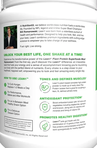 Vista 6 de Lean1 Proteína en polvo a base de plantas, reemplazo de comidas, sabor a plátano, 15 porciones