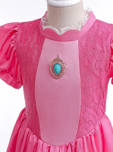 Vista 6 de Disfraz de princesa melocotón para niña con accesorios, vestido de princesa melocotón para niñas pequeñas, vestido de 2 a 11 años