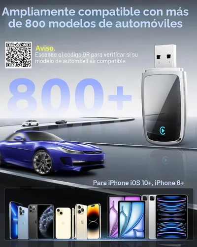 Vista 6 de Adaptador inalámbrico CarPlay para iPhone de Apple, convierte conexiones con cable a CarPlay inalámbrico, cero retraso, Plug-and-Play, compatible