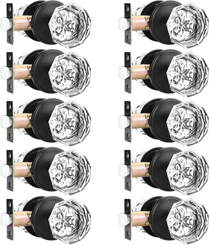 Vista 22 de Orger Paquete de 6 pomos de puerta de privacidad, manijas de puerta de vidrio transparente con acabado de níquel satinado, manijas de puerta