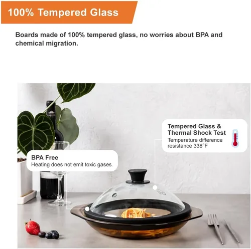 Vista 4 de OEC Tapa de microondas con ventilación y protección contra salpicaduras de vidrio para alimentos con mango de fácil agarre, diámetro de 10 pulgadas