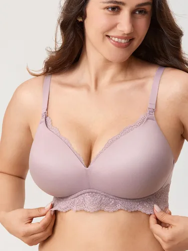 Vista 6 de MOMANDA Sujetadores de lactancia para mujer para lactancia materna, brasier de lactancia con encaje, brasier de lactancia inalámbrico