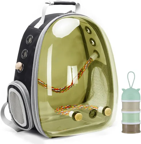 Vista 11 de Jaula de transporte de pájaros, cápsula de espacio transparente, mochila astronauta para llevar periquitos, cacatúas, loro con bandeja de metal