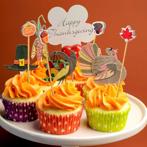 Vista 4 de Meanplan Palillos de cóctel de otoño, aperitivo de comida de Acción de Gracias, palillos de dientes de bambú hojas de arce calabazas, bellotas