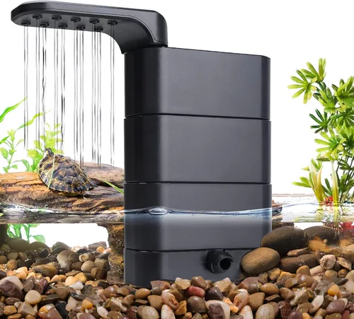 hygger 150GPH Turtle Filter with 2 Sponges Bio Ball, 3-in-1 Water Circulation Draining Bio Filtration Amphibian Tank Filter 5 to 35 Gallon for