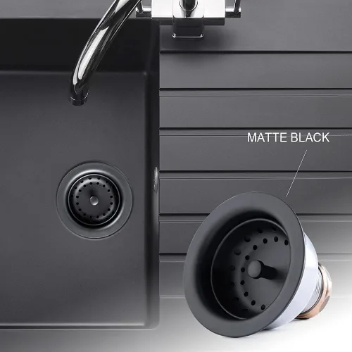 Vista 6 de Conjunto de drenaje de fregadero de cocina de taza profunda de 3-1/2, construcción de acero inoxidable 304 con cesta de poste fijo y vástago largo