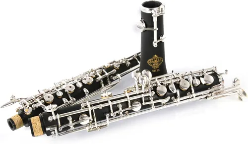 Rochix Oboe para Principiantes Nivel de Estudiante SH15 Cuerpo de Madera Compuesta Plateado en Plata Tono C Semi Automático con 1 Caña, 1 Paño de