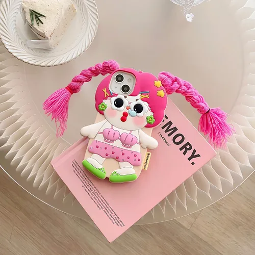 Vista 7 de Funda para iPhone 11, Fundas de teléfono 3D Kawaii divertidas y lindas con chicas de dibujos animados con cabello largo, funda de silicona de gel