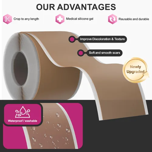 Vista 8 de Silicone Bandages for Sensitive Fragile Skin - 2" x 4" 20 Counts & Silicone Scar Tape (1.77" x 120" - 3M)