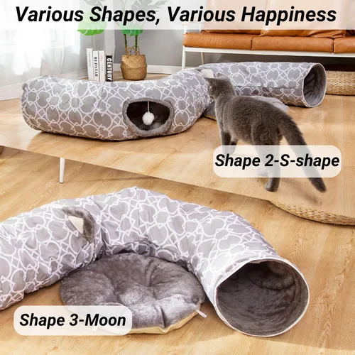 Vista 4 de LUCKITTY - Cama de túnel geométrico para gatos bajo el árbol de Navidad Oxford para exteriores con interior de felpa, túnel colapsable con bolas