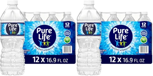 Vista 8 de Botellas de agua purificada Pure Life, pack de 24 - Agua embotellada natural enriquecida con minerales para un sabor fresco, botellas de plástico